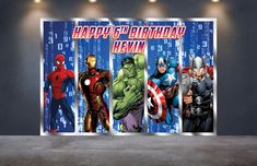 the avengers birthday card is displayed in an empty room