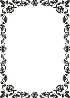 a black and white floral frame with roses on it's sides, in the center is