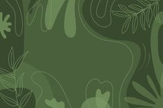 a green background with leaves and plants on the bottom right corner is an abstract design