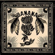 an image of bananas on a black and white background with the words banana written in large letters