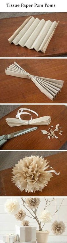 the process of making paper flowers is shown