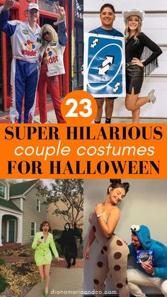 some people are dressed up in costumes and posing for pictures with the caption, 23 super hilarious couple costumes for halloween