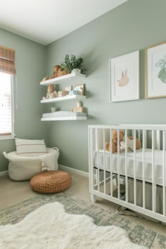 35 Relaxing Sage Green Nursery Ideas Pale Green Nursery Gender Neutral, Light Sage Nursery, Sage Green Girls Nursery, Sage Green Nursery Paint Colors, Light Green Nursery Girl, Sage Baby Room, Sage Nursery Girl