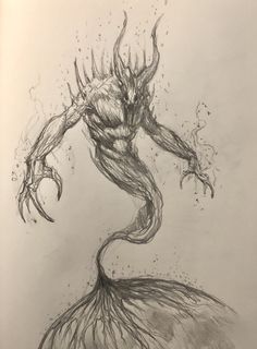 a pencil drawing of a creature with roots on it