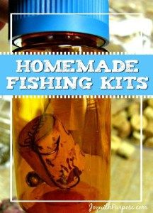 homemade fishing kits in a jar with text overlay