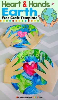 two paper plates with hands holding the earth