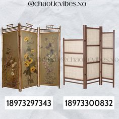 four panel screen with flowers and leaves on it