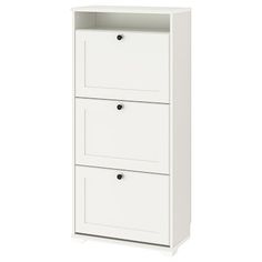 a tall white cabinet with two drawers