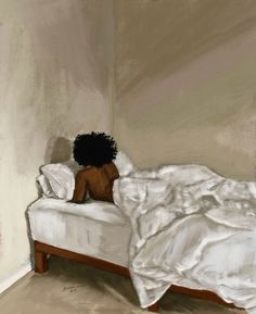 a painting of a person laying in bed