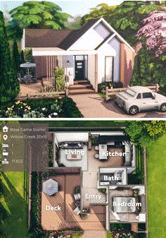 two pictures of the same house with different rooms