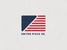 the united pizza co logo is shown in red, white and blue with an american flag