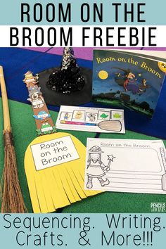 the room on the broom freebie is shown with books and crafts