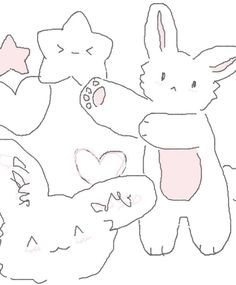 a drawing of two rabbits with hearts on their paws and one holding a teddy bear