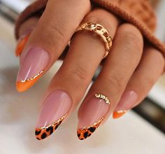 Orange Classy Nails, Glamorous Nails Designs Classy, Orange Almond Nails Designs, Short Almond Nails Designs Classy, 2023 Nail Trends Almond, Short Stelito Nails, Dope Nails Almond, Fancy Almond Nails, Elegant Almond Nails Classy