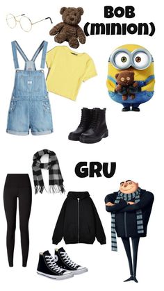 a bunch of different items that are on top of a white sheet with the words gru written in black