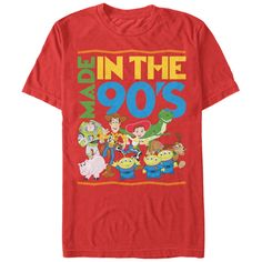 Take a trip down memory lane with the Toy Story Made in the 90's Red T-Shirt. The phrase "Made in the 90's" is printed alongside your favorite Toy Story characters Woody, Buzz Lightyear, Hamm, Rex, Slinky Dog, Jessie, and the Squeeze Toy aliens on the front of this cool red Toy Story T-shirt. Size: large. Gender: male. Age Group: adult. Pattern: Fictitious Character. Material: Cotton. Toy Story Videos, Toy Story Andy, Slinky Dog, Toy Story Characters, Toy Story Shirt, Toy Story Buzz Lightyear, Mens Toys, Toy Story Buzz, 90s Tees