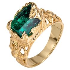 This exceptionally fine piece made of yellow gold with the natural colombian Emerald crystal from the Ivy collection is the one of a kind ring that you should not miss. The detailed structure with the precise cuts and the in-depth detail is what makes it the perfectly divine emerald stone ring. The delicately place 6.15 carat emerald adds brilliance in a fashionable way. This sophisticated handmade Emerald ring is a thing of beauty. 14K yellow gold ring with natural Emerald Crystal Emerald origi Emerald Stone Ring, Mens Emerald Rings, Colored Drawings, Emerald Stone Rings, Class Rings, Disco Fashion, Emerald Crystal, Emerald Ring Gold, Magic Man