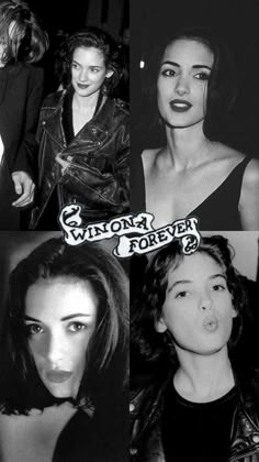 black and white photos of women in leather jackets, with the words willow forever written on them