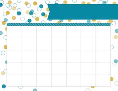 a blank calendar with circles and blue ribbon on the top, surrounded by confetti