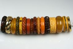 Bakelite Bangle Wardrobe, 1930s-1950s | From a unique collection of vintage bangles at https://www.1stdibs.com/jewelry/bracelets/bangles/ Affordable Vintage Party Bangle, Dope Jewelry Accessories, Bakelite Bracelets, Bakelite Jewelry, Bakelite Bangles, Earthy Jewelry, Vintage Bangles, Vintage Bakelite, Dope Jewelry