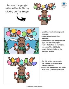 the instructions for how to draw reindeer with christmas lights