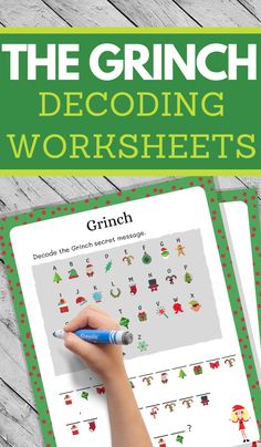 the grinch decoding worksheets is shown with two children's hands