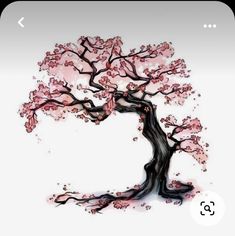 a drawing of a tree with pink flowers