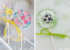 two pictures one with lollipops and the other with candies in them