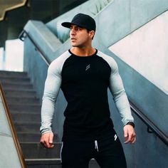 White Gym, Gym Tights, Men’s Fitness, Body Building Men, Mens Tights, Men's Long Sleeve T-shirt, Mens Workout Clothes, Raglan Tee, Spring Shirts