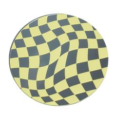 a yellow and black checkered plate on a white background