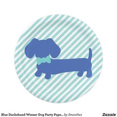 a paper plate with a blue dachshund wearing a bow tie on it