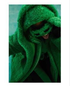 a person wearing a green coat and hood