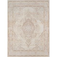 a beige rug with an ornate design on it