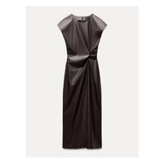 Round neck short sleeve dress. Front knot detail at waist. Back opening. Back hidden in-seam zip closure. Leather Midi Dress, Waistcoat Dress, Trench Jacket, Cardigan Sweater Dress, Round Neck Dresses, Short Sleeve Dress, Trouser Jeans, Womens Midi Dresses, Vest Dress