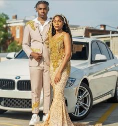 Prom Yellow Dress Couple, Orange Prom Couple Black, Gold Prom Dress Black Couple, Prom Ideas Black Couples Orange, Pretty Prom Dresses, Prom, Prom Dresses