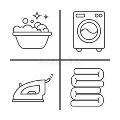 four different types of household appliances line art icon set on white background stock photo - premium royalty