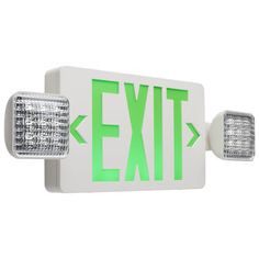 an exit sign with two lights on it