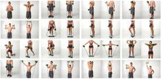 multiple images of a man doing different exercises