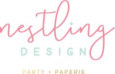 the logo for nestling design party and paperie