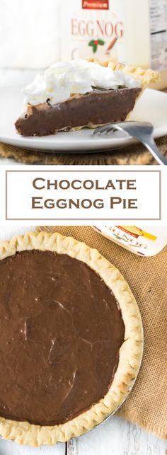 chocolate eggnog pie on a white table