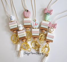 This listing is for one Silicone Bead Teacher Lanyard. This lanyard is great for both teachers and students to hold their ID badges and/or keys. ♥ Product Info... ~ Made up of 5 silicone focal beads, 1 abacus wooden bead, 1 gold coin bead ~ 1.5mm nylon cord ~ Gold swivel clasp snap hook with key ring ~ White tassel pendant ~ Breakaway safety clasp ~ Choice of horizontal/vertical ID badge holder with resealable zip ♥ Lanyard hangs approx. 20 - 21" down from the breakaway clasp to the keyring. This can be shortened/adjusted at the breakaway clasp. NOTE: The breakaway clasp should only be used to release the necklace from any accidental catches, not as a way to put on or take off lanyard. ♥ Using the drop down menu choose your Lanyard design... ~ Design 1 Mug ~ Design 2 Mug - Teach ~ Design 3 Beaded Lanyards Boojee Beads, Cheap Personalized Lanyards For Teacher Appreciation, Teacher Lanyard Metal, Personalized Round Beads For Crafting, Personalized White Craft Supplies For Gift Making, Personalized White Craft Supplies For School, Customizable White Craft Supplies For School, Teacher Lanyard Beaded, Silicone Crafts