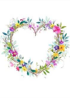 a heart shaped wreath with flowers and leaves