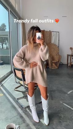 Beige Sweater Dress, Beige Knit Sweater, Sweater Dress Outfit, White Boots, Beige Sweater, Outfit Inspo Fall, Fall Fashion Outfits, Winter Fashion Outfits