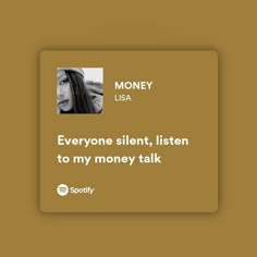 a brown square with the words money usa and an image of a woman's face