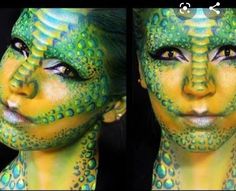 Reptilian Makeup, Lizard Face Paint, Dragon Makeup Halloween, Reptile Makeup, Lizard Makeup, Crocodile Makeup, Frog Makeup, Fantasy Make-up