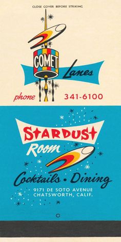 two different business cards with the same logo on one side and an image of a sign that says stardust room, cocktails & dining