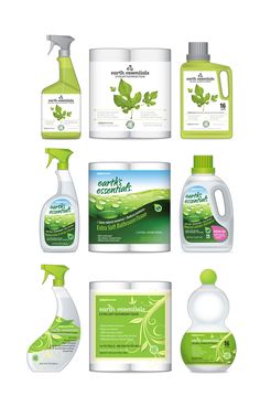 several different types of cleaning products are shown in this graphic style, including soaps and hand sanitizers