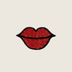 a drawing of a red lips with black lines on the bottom and bottom lip area