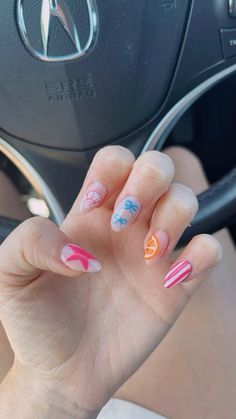 Fruit Themed Nails, Nail Inspo Colorful, Preppy Nails, Acrylic Nails Almond Shape, Nails Today, Nails Now