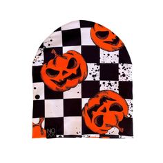 Pumpkin Checkered | Jersey Knit Beanie - Beanies Headband Outfit, Scale Design, Pumpkin Print, Coming Home Outfit, Jersey Knit Fabric, Paint Splatter, Folded Up, Burp Cloths, Cozy Sweaters